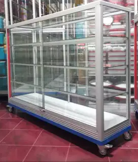Etalase 1,5M x 1M Pakai Siku Besi + RODA BESAR Buat Toko
