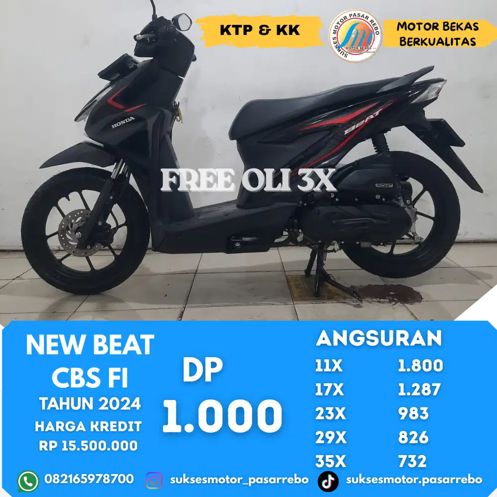 HONDA NEW BEAT CBS FI TAHUN 2024 GRATIS SERVIS, FREE OLI, BERGARANSI