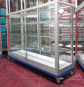 Etalase 1,5M x 1M Pakai Siku Besi + RODA BESAR Perlengkapan Usaha