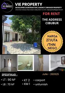 TERMURAH ! FOR RENT RUMAH THE ADDRESS CIBUBUR