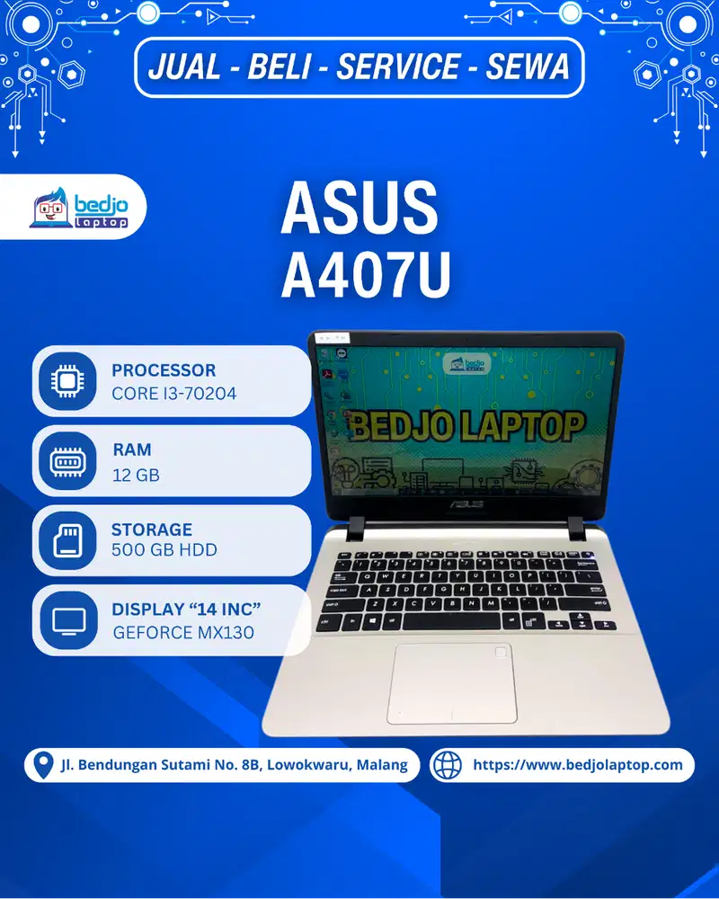 Laptop ASUS A407U terjangkau, Asus A407U i3-7020U, laptop asus 2 jt an