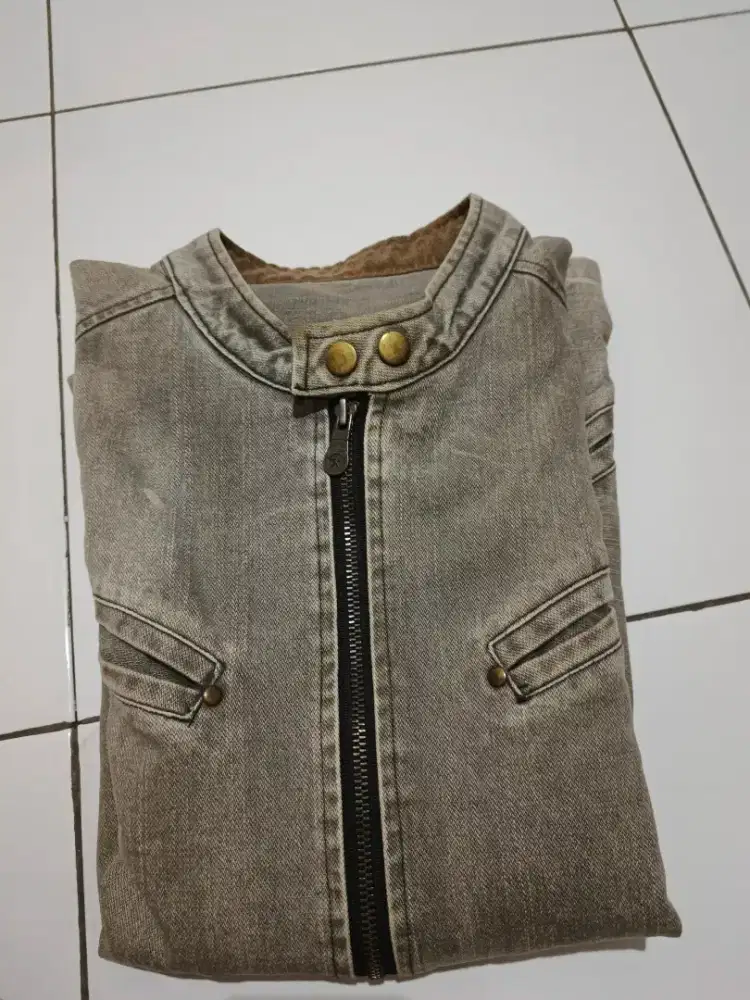Jaket motor denim ziper