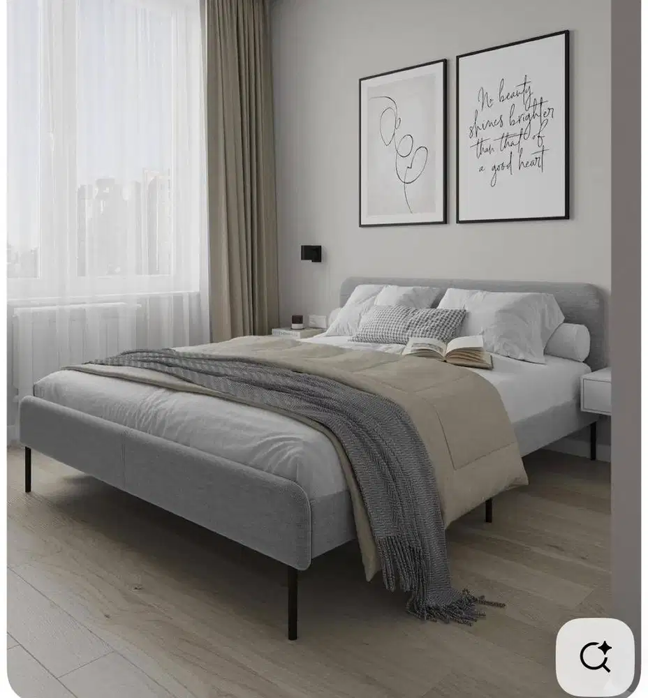SATU SET RANJANG + KASUR IKEA SLATTUM LIGHT GREY.BOLEH NEGO