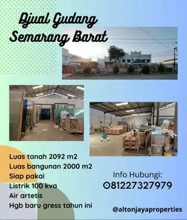 Djual Cepat Gudang Di Semarang Barat Siap Pakai LT 2092 m2