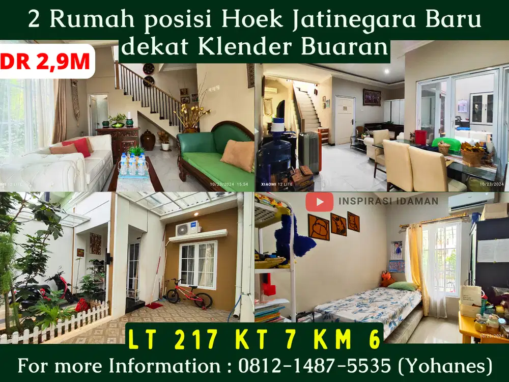 2 Rumah posisi Hoek 217mtr Jatinegara Baru dekat Klender Buaran