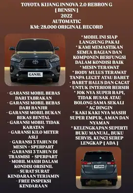 [ KM 28.000 ORIGINAL ] TOYOTA INNOVA G BENSIN AT 2022 2.0