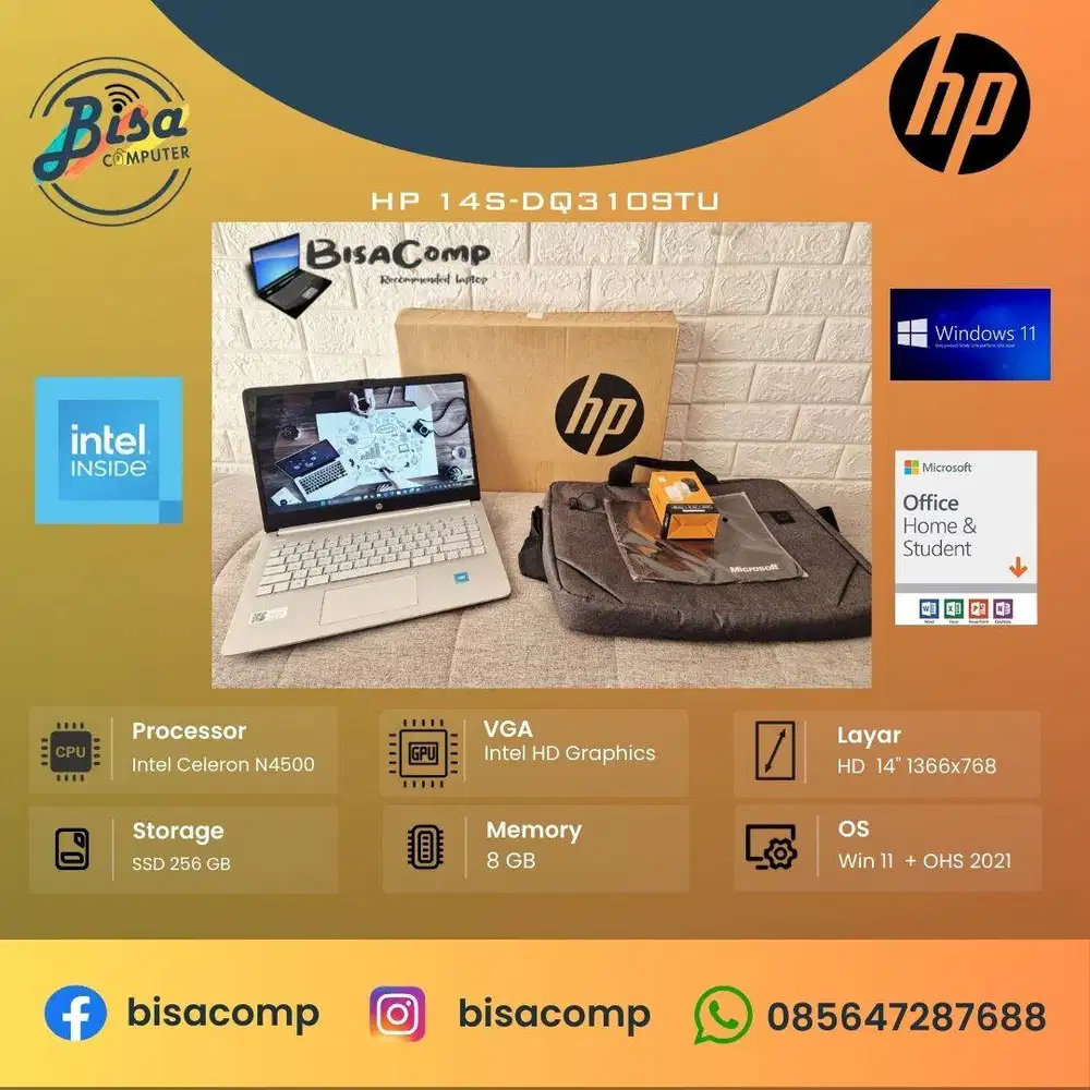 HP 14s-DQ3109TU Intel N4500 SSD 256gb Ram 8gb 14inchFHD Backlit Fullse