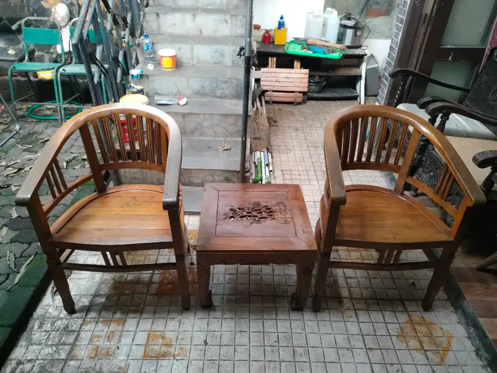 2 Kursi 1 Meja Jati