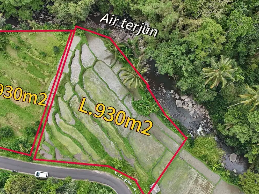 tanah di kawasan wisata dengan view air terjun dan sawah abadi di tabanan bali