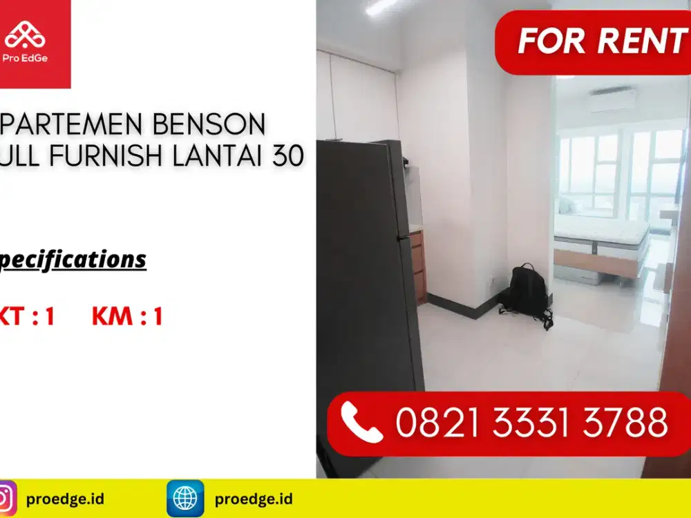 Disewakan Murah Apartemen Full Furnish di Benson Pakuwon Mall Surabaya