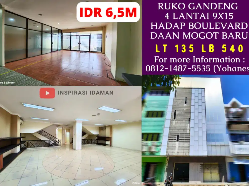Ruko GANDENG 4 lantai 9x15 hadap Boulevard Daan Mogot Baru