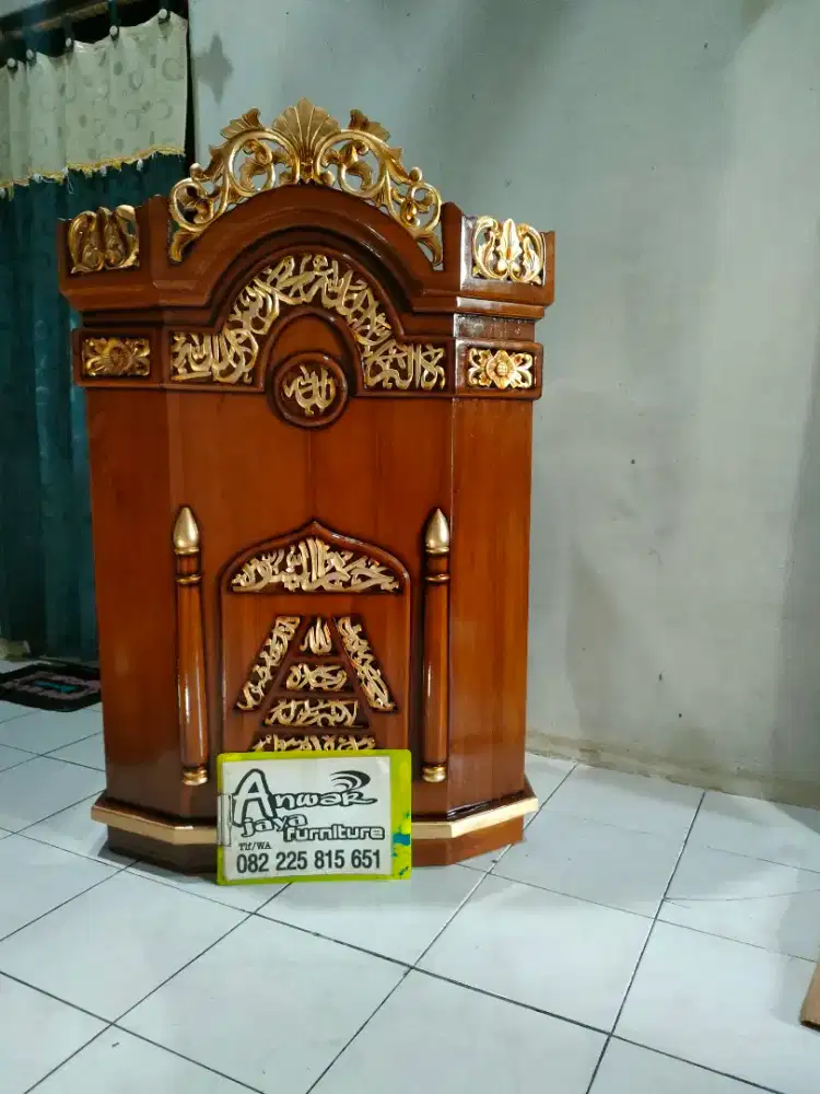 Mimbar masjid podium ukir full kayu jati