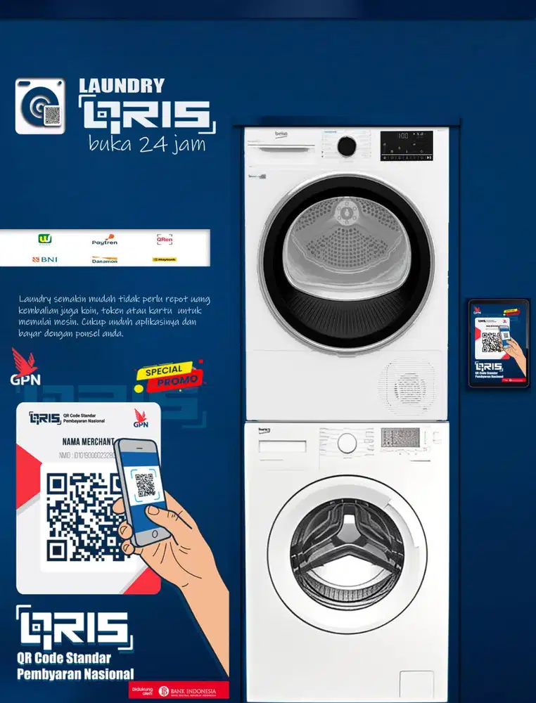 paket laundry autopilot 1 stack mesin cuci 10kg & pengering Beko 10kg