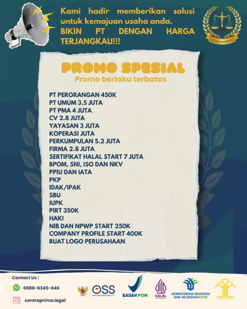 Jasa pembuatan PT, CV, izin usaha & legalitas terpecaya