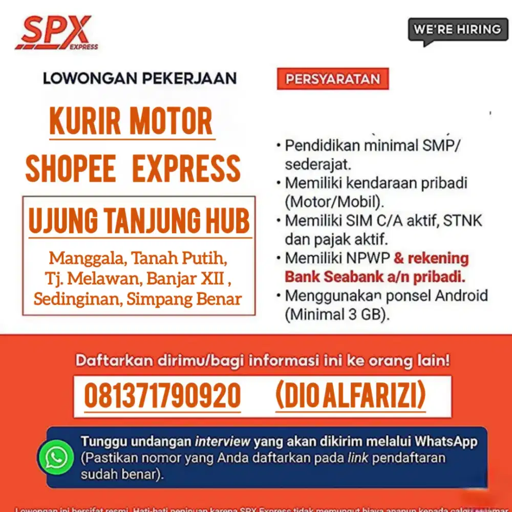 DI BUTUHKAN KURIR MOTOR SPX EXPRESS