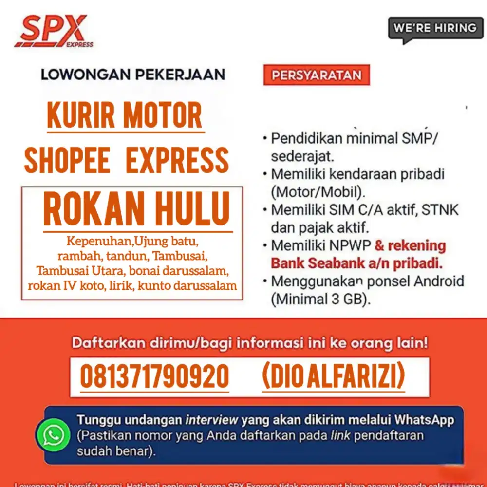 DI BUTUHKAN KURIR MOTOR SPX EXPRESS
