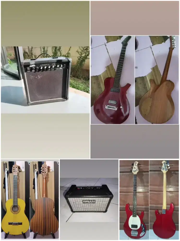 pketan gitar listrik,klasik ,bass dan ampli mantap siap pakai
