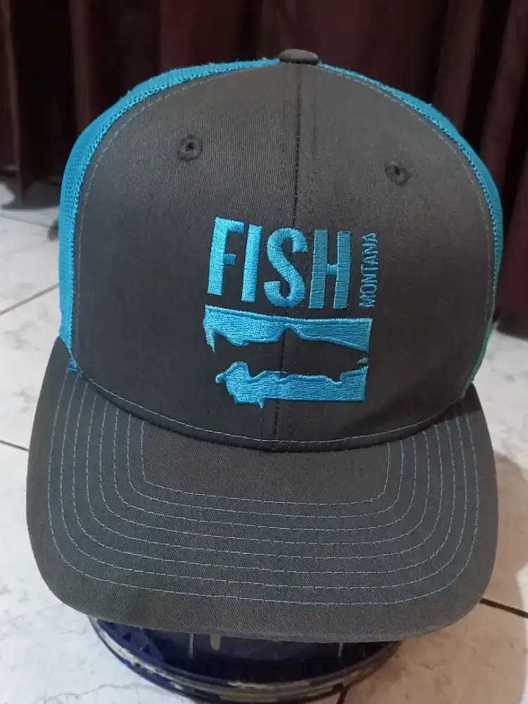Topi Trucker Logo Ikan Richardson Original Second abu-abu biru