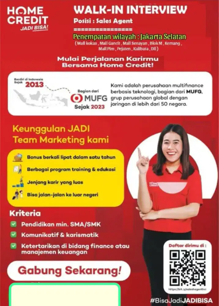SEGERA LOKER DI BUTUHKAN BANYAK DALAM JUMLAH BESAR PT HOMECREDIT