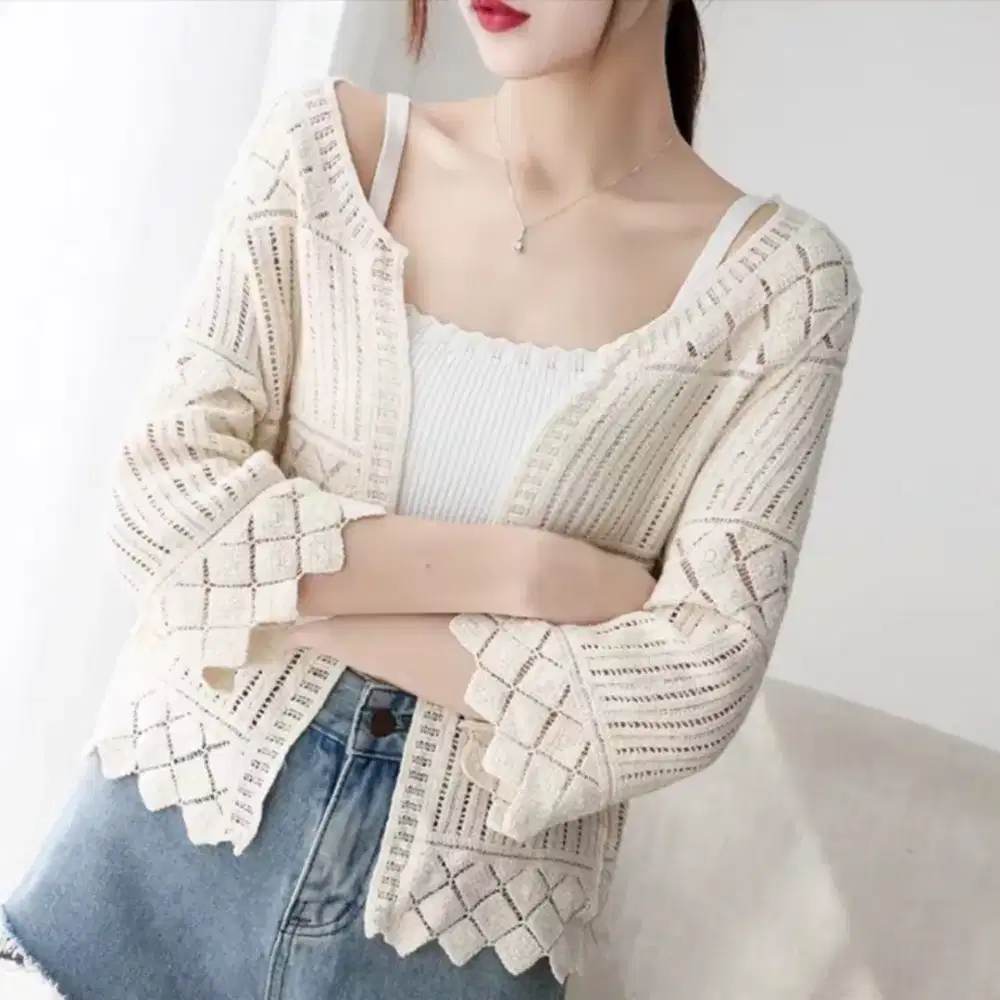 Zigzag Crochet Cardigan Wanita Kekinian - Outer Rajut Cantik
