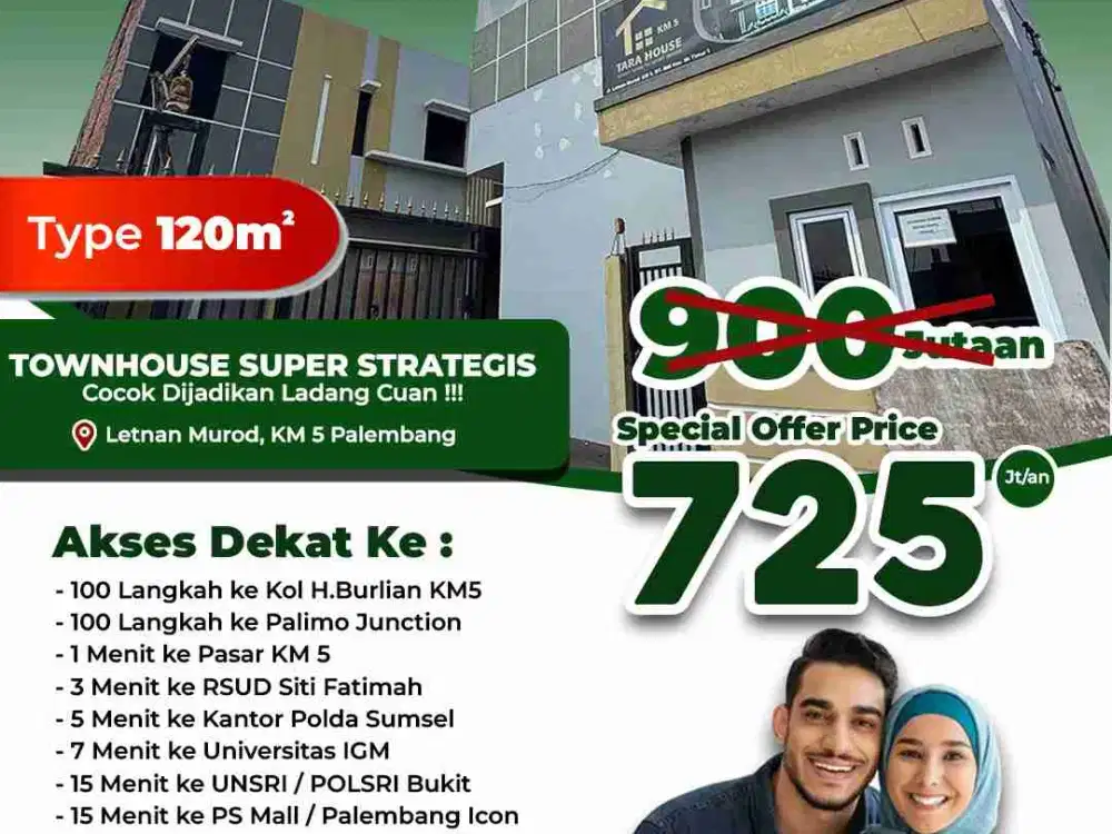 Tara House di KM5 Tengah Kota  Palembang Potongan 220 Juta