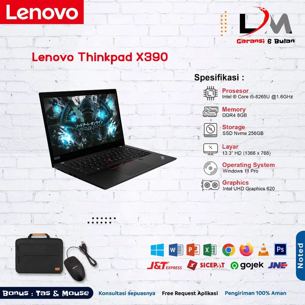 Lenovo Thinkpad X390 Intel i5 Gen 8 RAM 8 SSD 256GB 14 Bergaransi