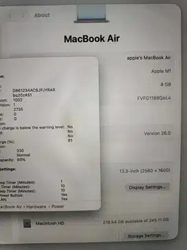 Macbook M1 8gb 256gb mulus no dents 13inch bh 93%