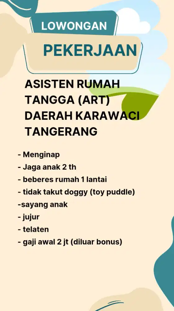 Cari Asisten Rumah Tangga