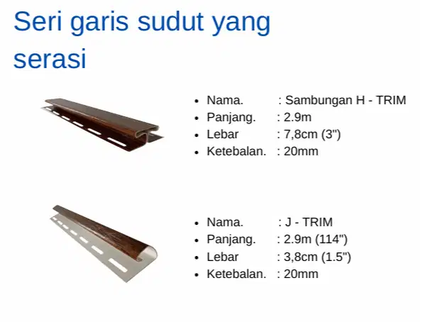 Sambungan Plafon PVC H-TRIM J-TRIM | List Sudut Minimalis Panjang 2.9m