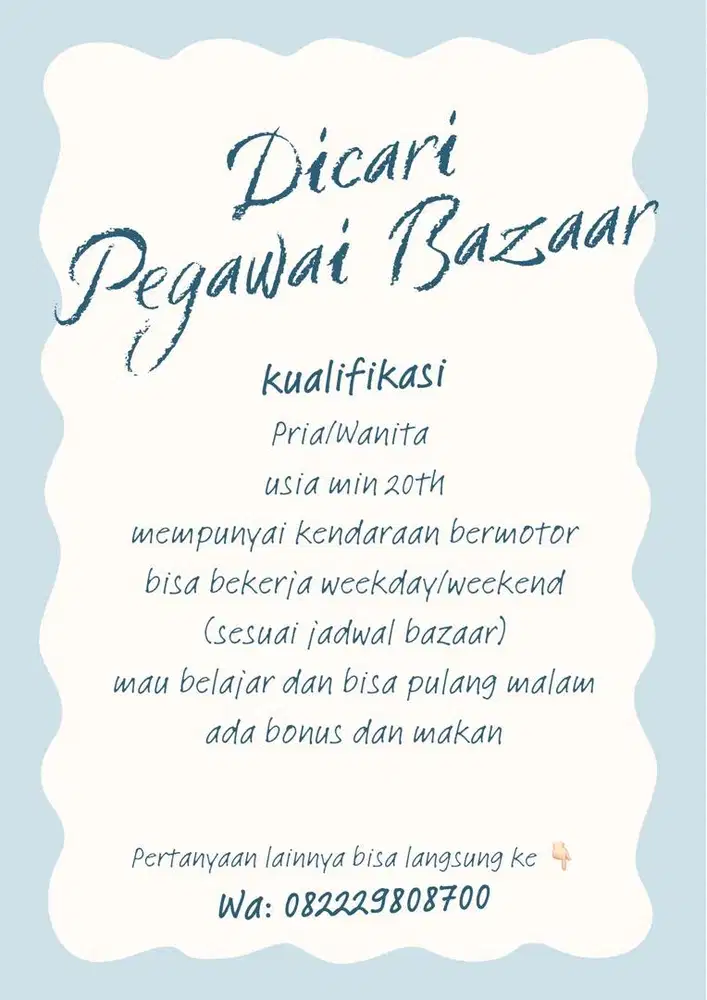 Dibutuhkan pegawai bazaar area surabaya