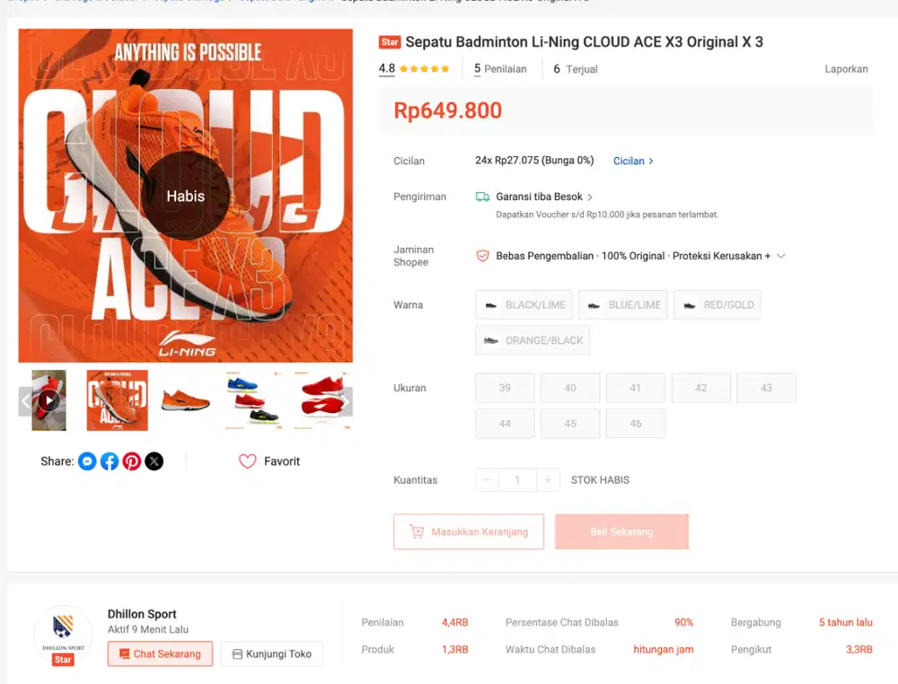 Sepatu Badminton Li-Ning CLOUD ACE X3 Original X 3