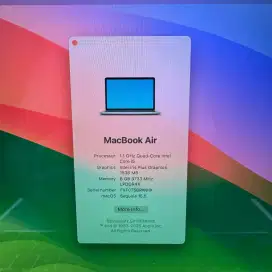 Macbook Air 2020 Ram 8 Ssd 256 Layar 13 inch Full set Space Grey