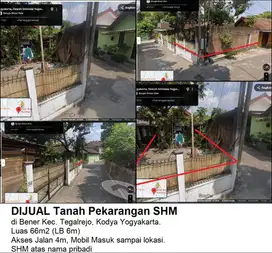 BU Dijual Tanah SHM di Bener Yogyakarta (zonasi SMAN2 Yk dan SMAN1 Yk)