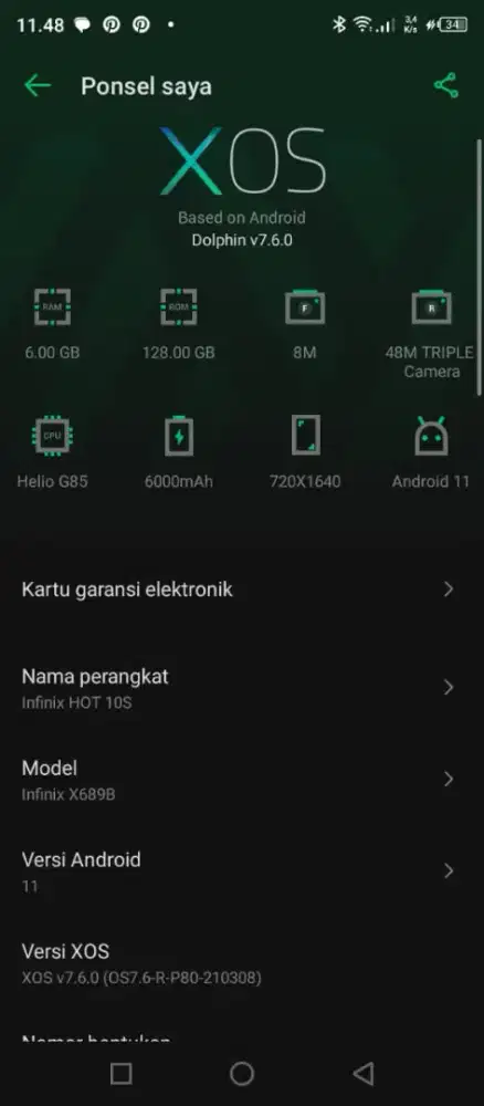 Infinix hot 10 s Ram 6gb