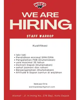 DiBUTUHKAN SEGERA KARYAWAN WARKOP