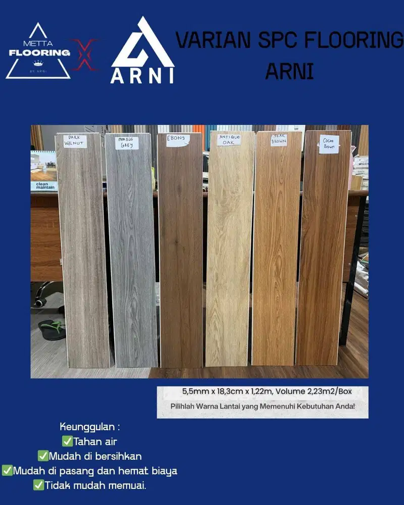SPC YOURA Tebal 5.5m (4MM + 1,5MM IXPE) / SPC Anti Rayap motif kayu