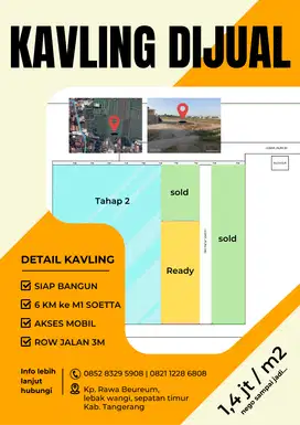 JUAL CEPAT KAVLING SIAP BANGUN , SEPATAN TIMUR 6KM DARI BANDARA SOETTA