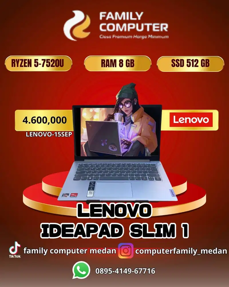 LENOVO IDEAPAD SLIM 1 | RYZEN 5-7520U |RAM 8 GB | SSD 512 GB