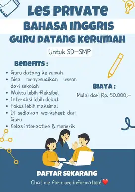 LES PRIVATE BAHASA INGGRIS DATANG KERUMAH SD & SMP