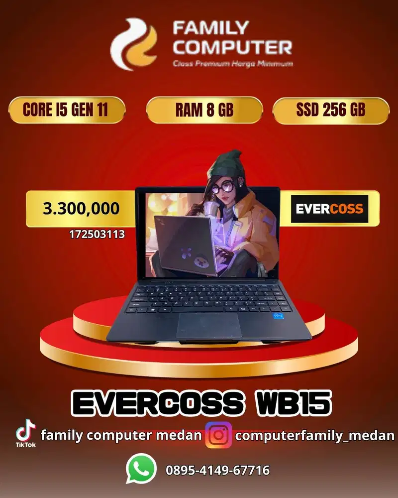 EVERCOSS WB15 | CORE I5 GEN 11 |RAM 8 GB | SSD 256 GB