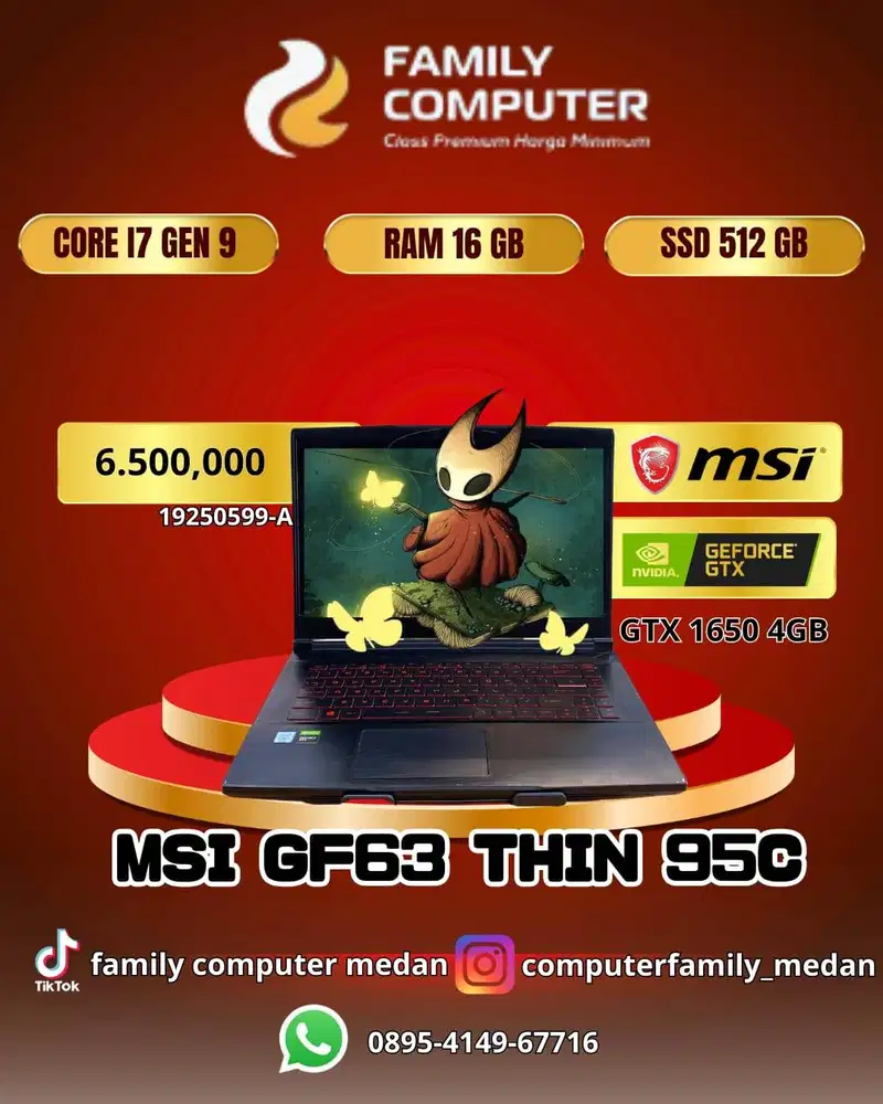 MSI GF63 THIN 95C | CORE I7 GEN 9 |RAM 16 GB | SSD 512 GB