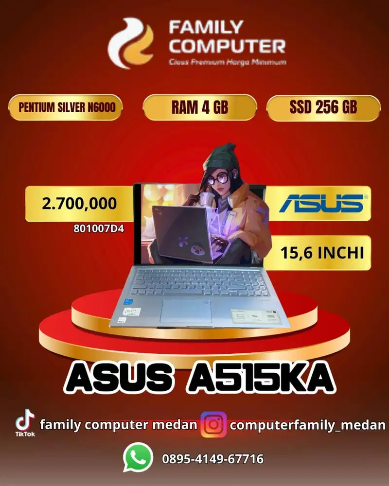 ASUS A515KA | PENTIUM SILVER N6000 |RAM 4 GB | SSD 256 GB