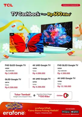 TCL TV Cashback me Rp600Ribu
