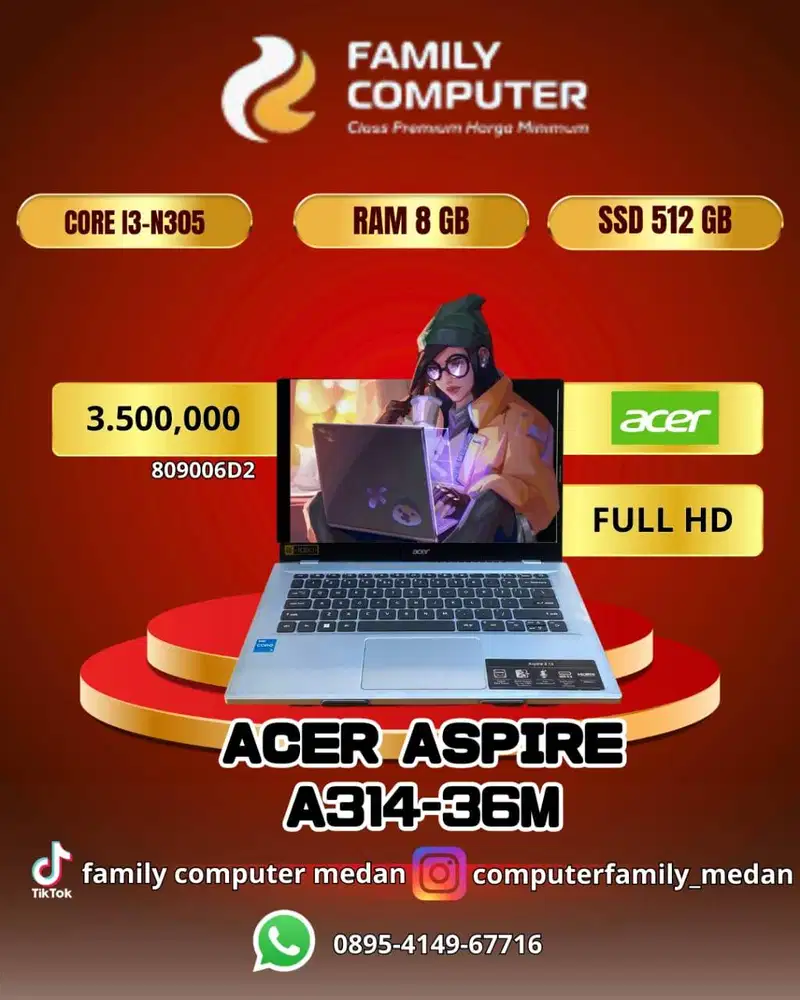 ACER ASPIRE A314-36M | CORE I3-N305 |RAM 8 GB | SSD 512 GB