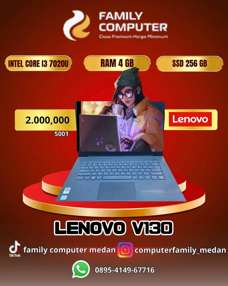 LENOVO V130 | INTEL CORE I3 7020U | RAM 4 GB | SSD256 GB