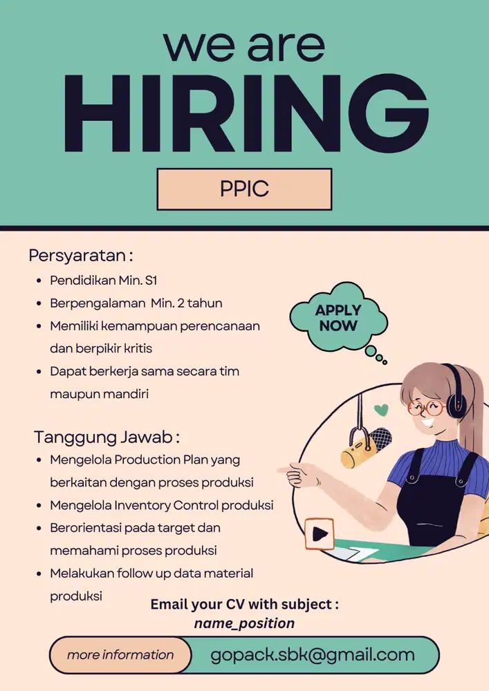 Lowongan Kerja PPIC, Admin Accounting & Staff Finance