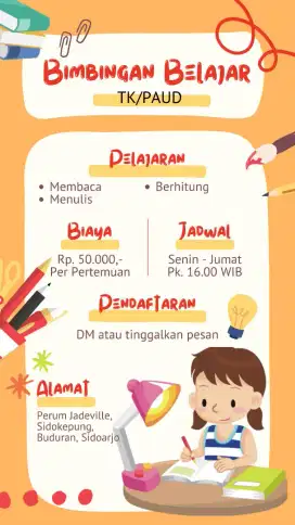 Bimbel calistung untuk usia PAUD dan TK