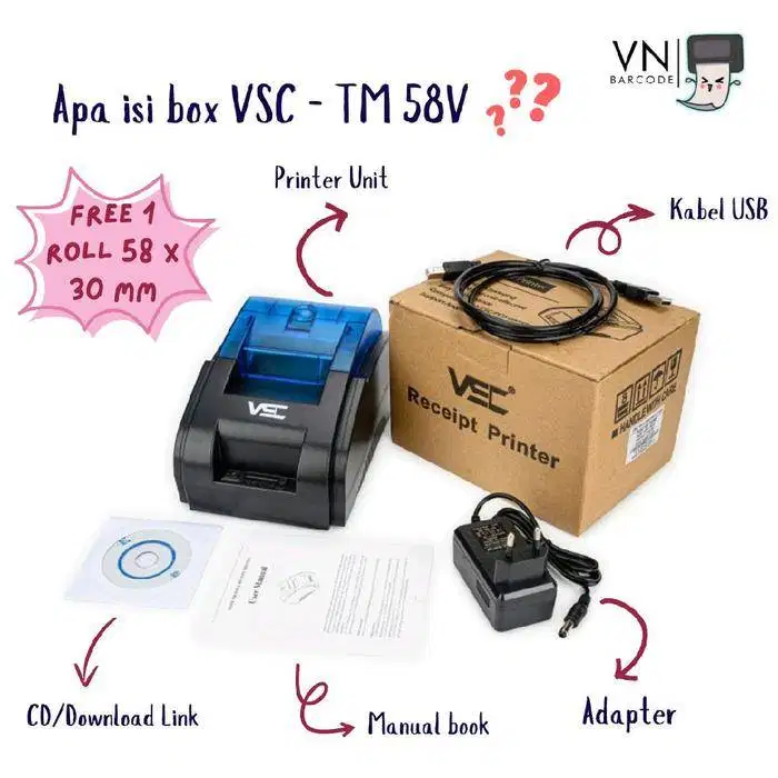 printer bluetooth thermal 58mm VSC 58V USB Bluetooth black NEW