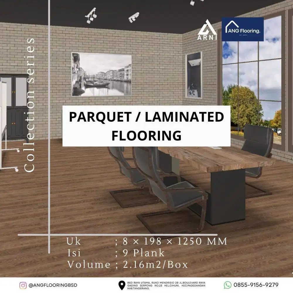 Lantai Kayu Parket / Parkit / Parquet ARNI 8mm Banyak Motif Mewah