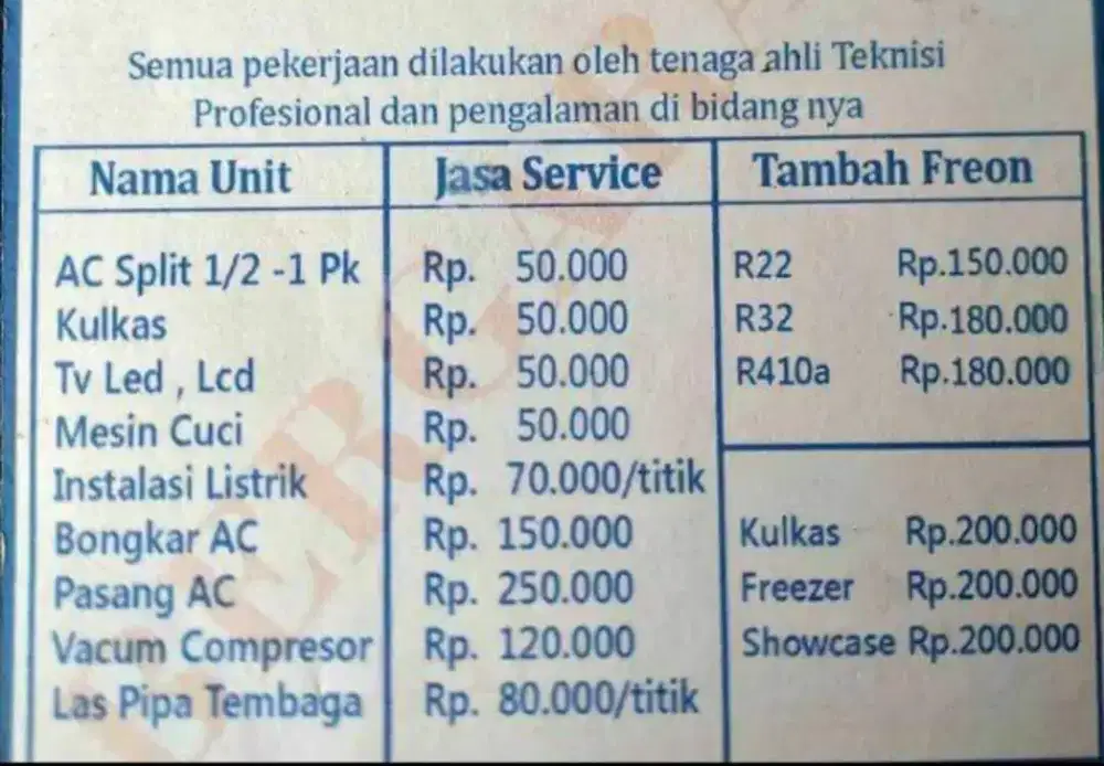 Service AC bongkar pasang ac perbaikan AC dll